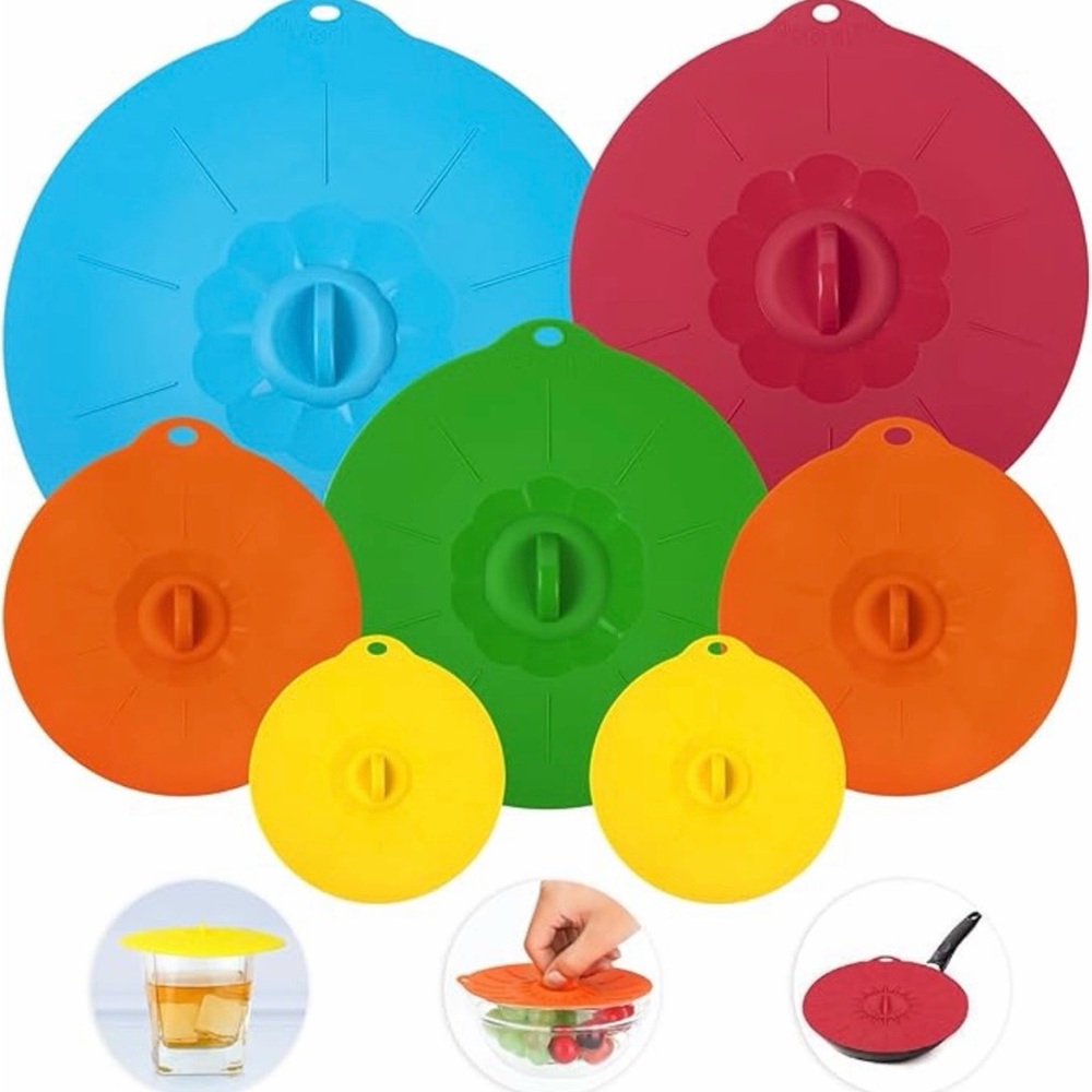 Silicone Suction Lids Colorful Food Cover, Reusable, Heat Resistant (7) NWT
